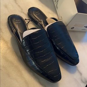 Black Leather Mules